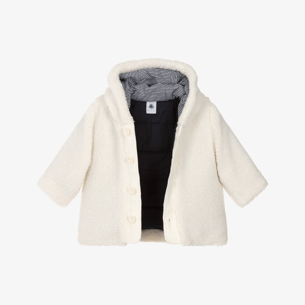 Petit Bateau-Ivory Sherpa Fleece Hooded Jacket | Childrensalon Outlet