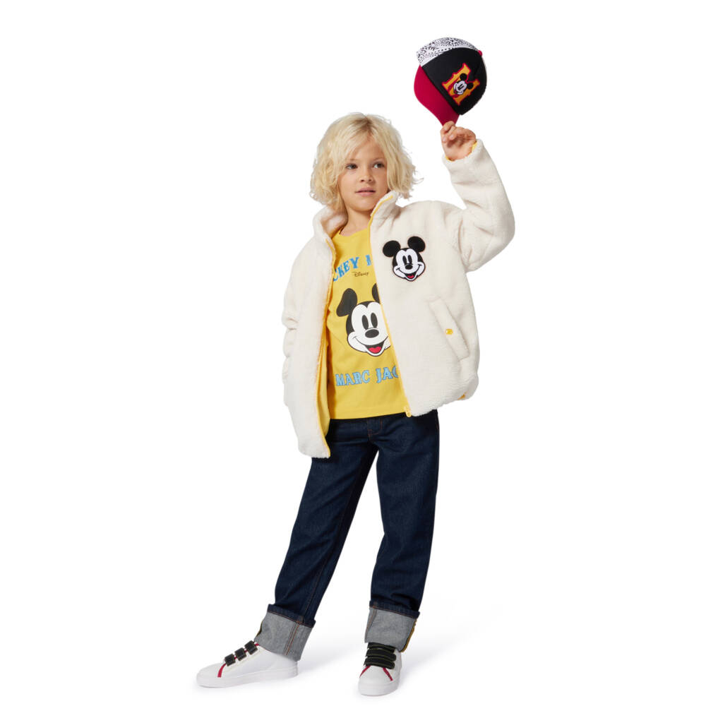 MARC JACOBS-Ivory Teddy Fleece Jacket with Embroidered Mickey Mouse | Childrensalon Outlet