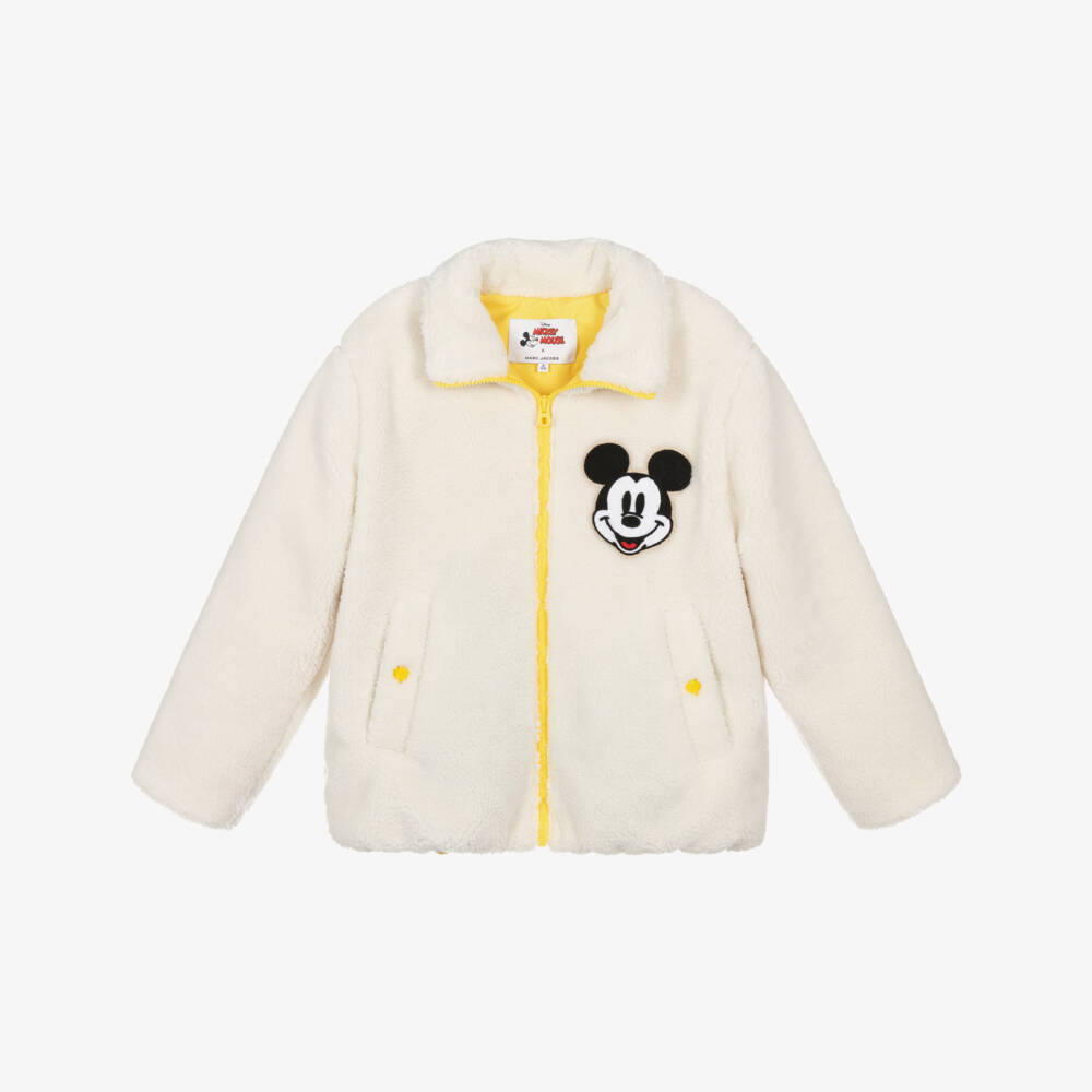 MARC JACOBS-Ivory Teddy Fleece Jacket with Embroidered Mickey Mouse | Childrensalon Outlet