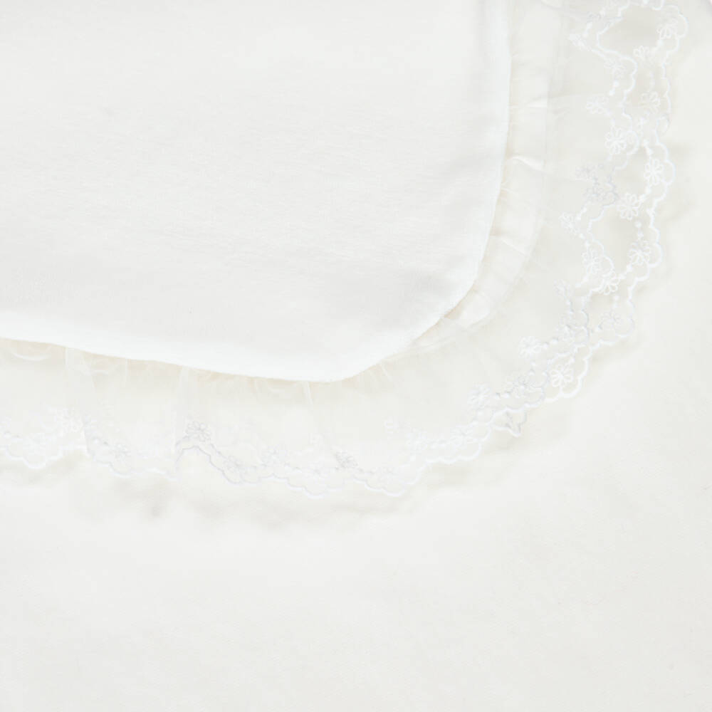 Jamiks-Ivory Velour Baby Blanket with Lace Trim (85cm) | Childrensalon Outlet
