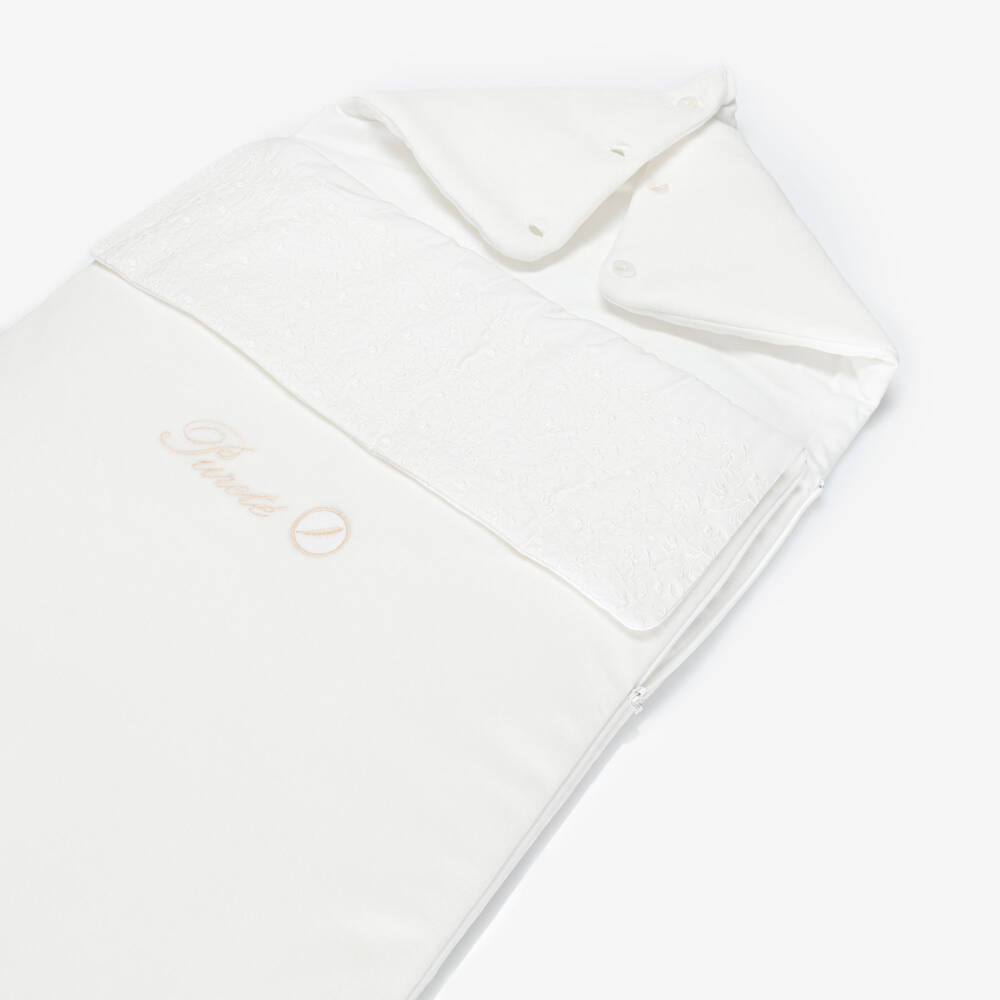 Pureté Du... Bébé-Ivory Velour Baby Nest with Embroidered Detail (90cm) | Childrensalon Outlet