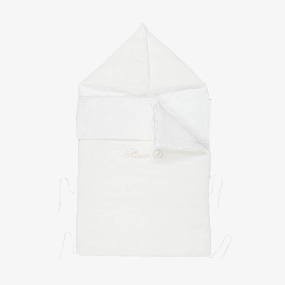Pureté Du... Bébé-Ivory Velour Baby Nest with Embroidered Detail (90cm) | Childrensalon Outlet