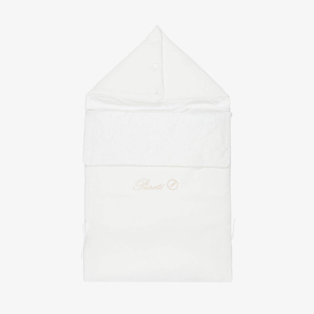 Pureté Du... Bébé-Ivory Velour Baby Nest with Embroidered Detail (90cm) | Childrensalon Outlet