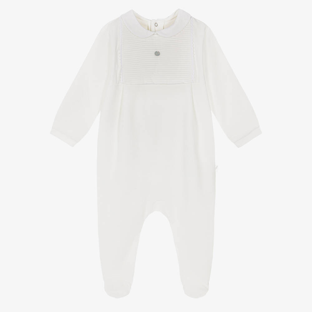 Pureté Du... Bébé-Ivory Velour Babygrow with White Bib Front | Childrensalon Outlet