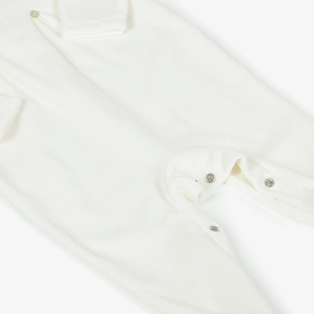Babidu-Ivory Velour Babygrow with White Collar | Childrensalon Outlet