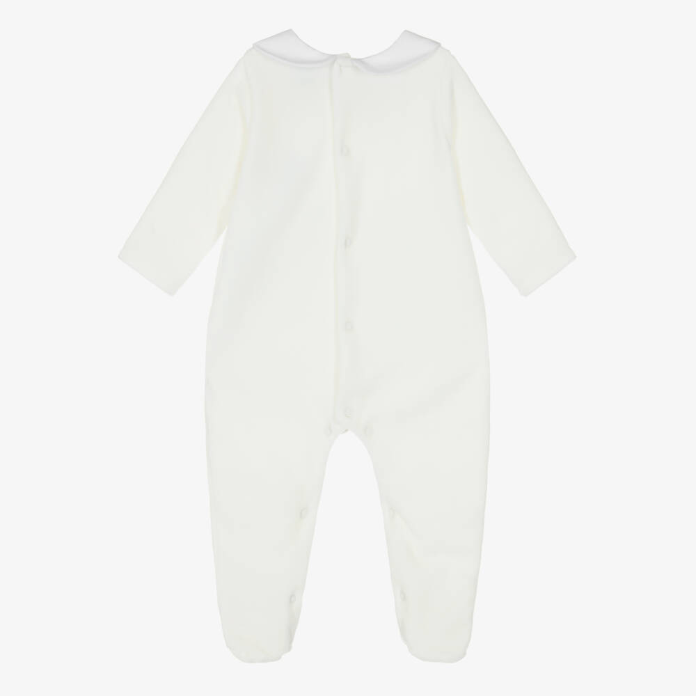 Babidu-Ivory Velour Babygrow with White Collar | Childrensalon Outlet