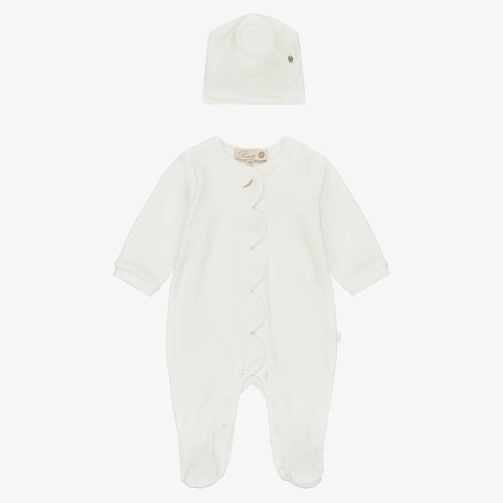 Pureté Du... Bébé-Ivory Velour Babysuit, Hat & Blanket Set | Childrensalon Outlet