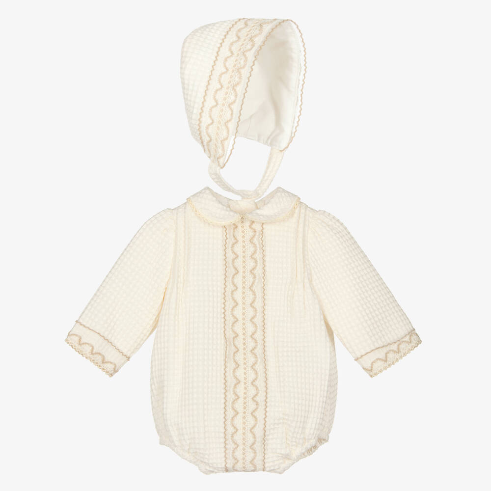 Miranda-Ivory Waffle Cotton Babysuit Set | Childrensalon Outlet