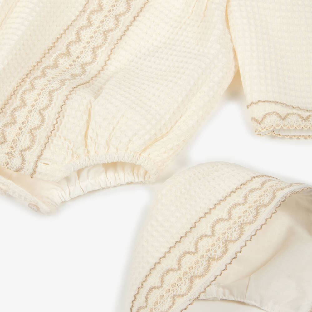 Miranda-Ivory Waffle Cotton Babysuit Set | Childrensalon Outlet