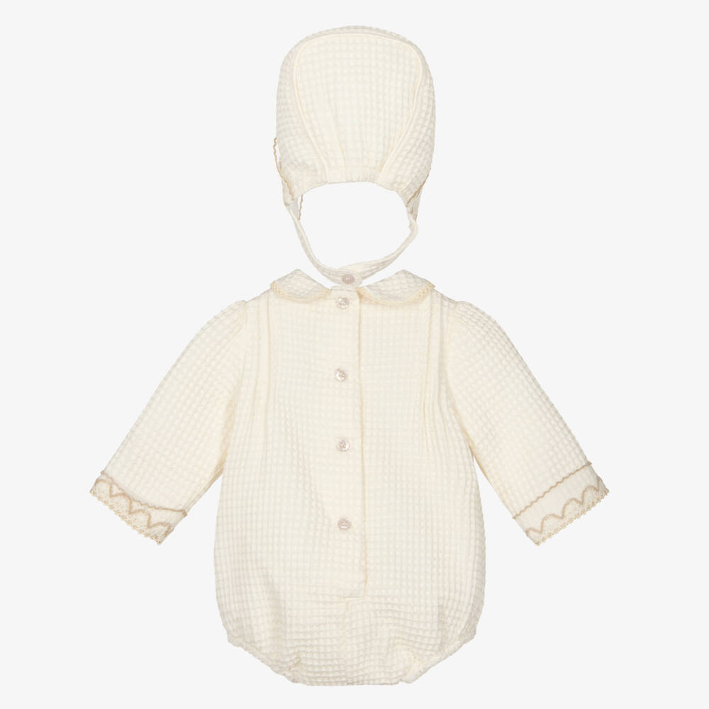 Miranda-Ivory Waffle Cotton Babysuit Set | Childrensalon Outlet
