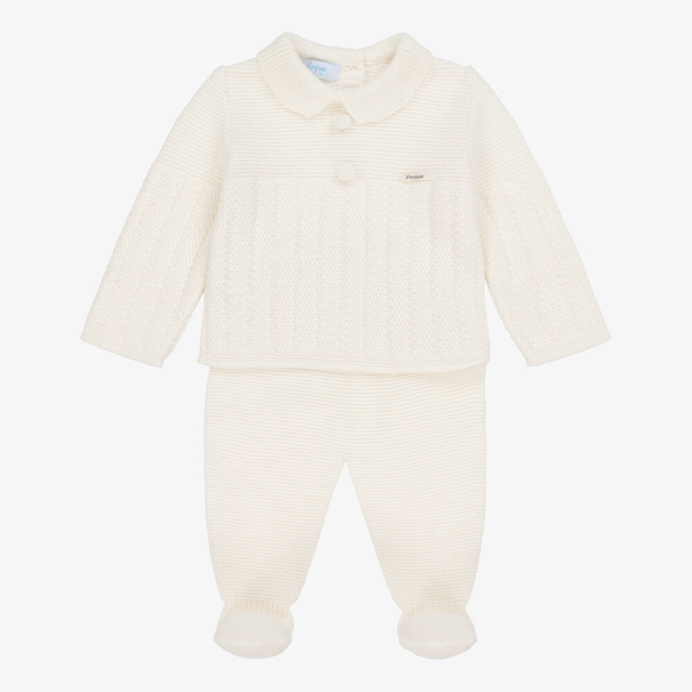 Foque-Ivory Wool & Cashmere Knitted 2 Piece Babygrow | Childrensalon Outlet