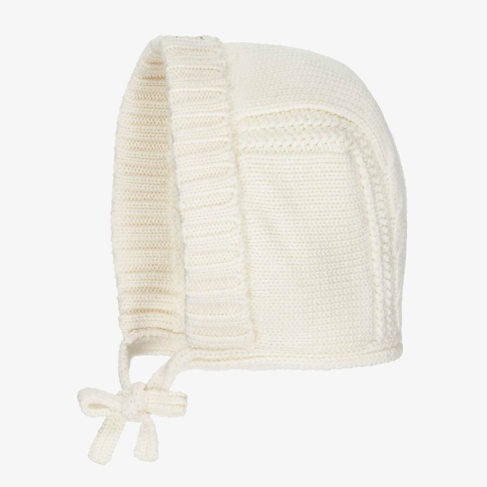 Dolce & Gabbana-Ivory Wool Knit Bonnet with Embroidered DG Logo | Childrensalon Outlet
