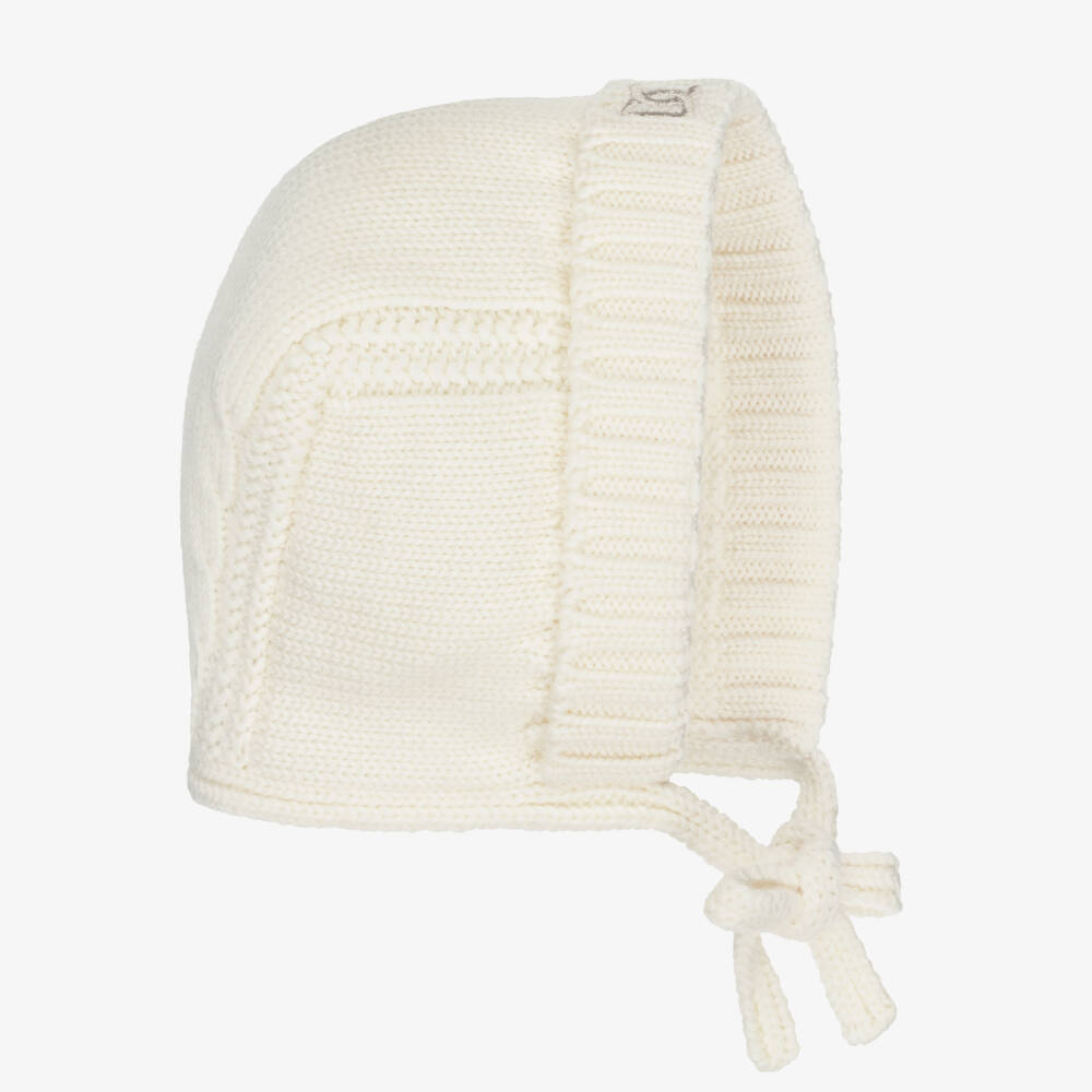 Dolce & Gabbana-Ivory Wool Knit Bonnet with Embroidered DG Logo | Childrensalon Outlet