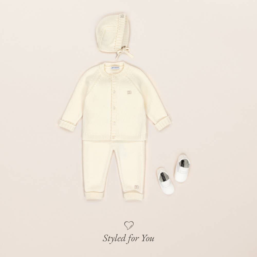 Dolce & Gabbana-Ivory Wool Knit Cardigan with Embroidered Logo | Childrensalon Outlet