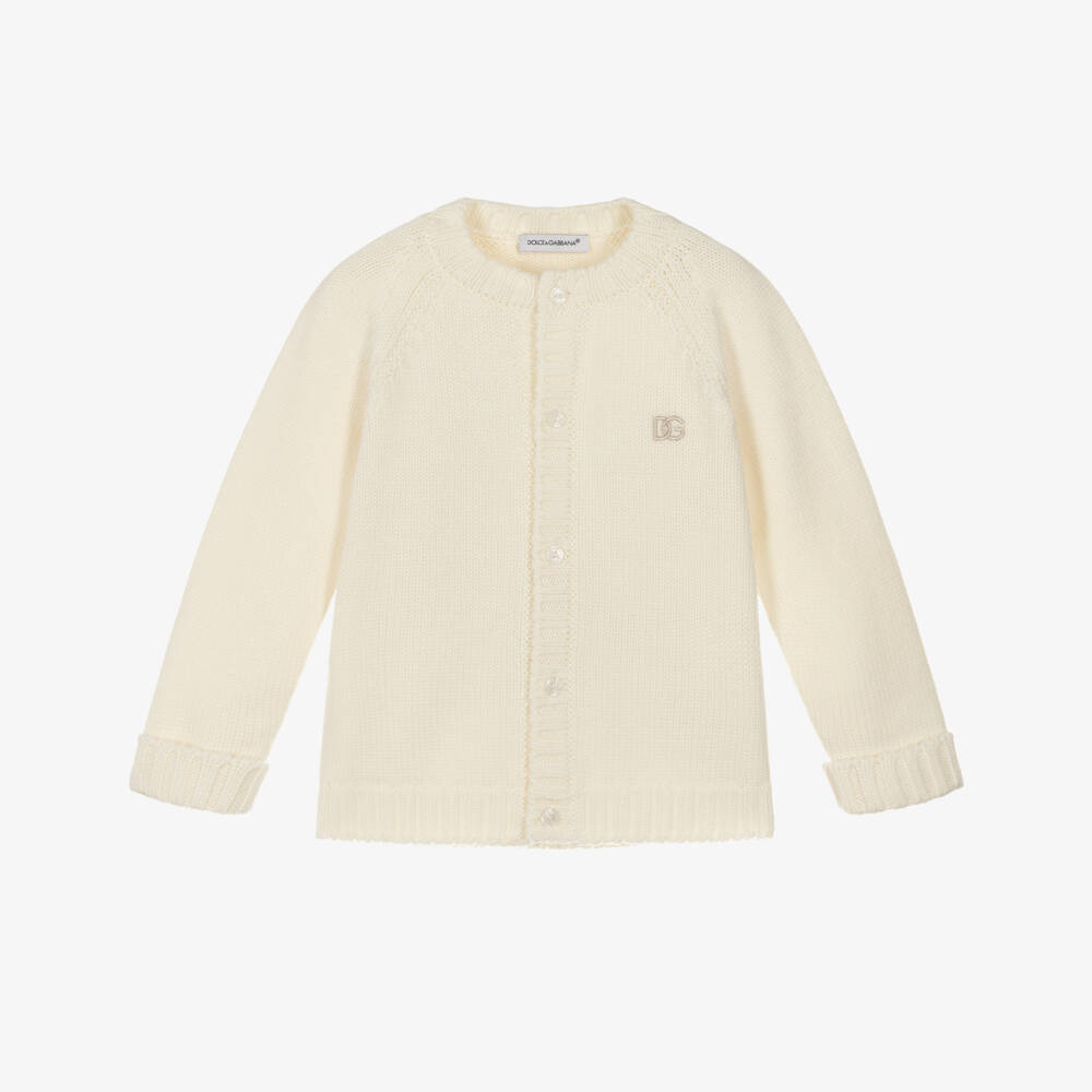 Dolce & Gabbana-Ivory Wool Knit Cardigan with Embroidered Logo | Childrensalon Outlet