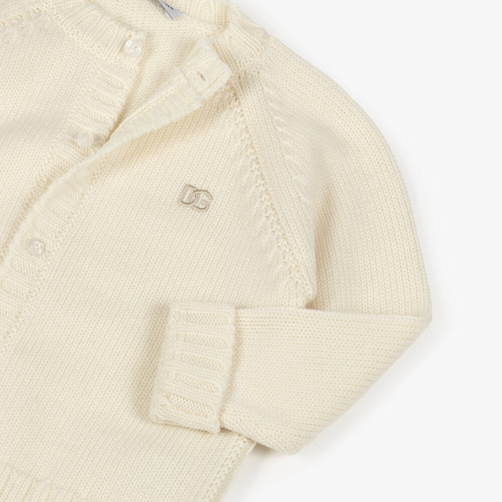 Dolce & Gabbana-Ivory Wool Knit Cardigan with Embroidered Logo | Childrensalon Outlet