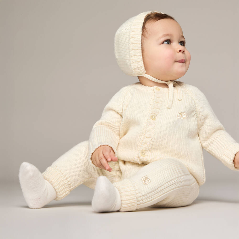 Dolce & Gabbana-Ivory Wool Knit Joggers with Embroidered Logo | Childrensalon Outlet