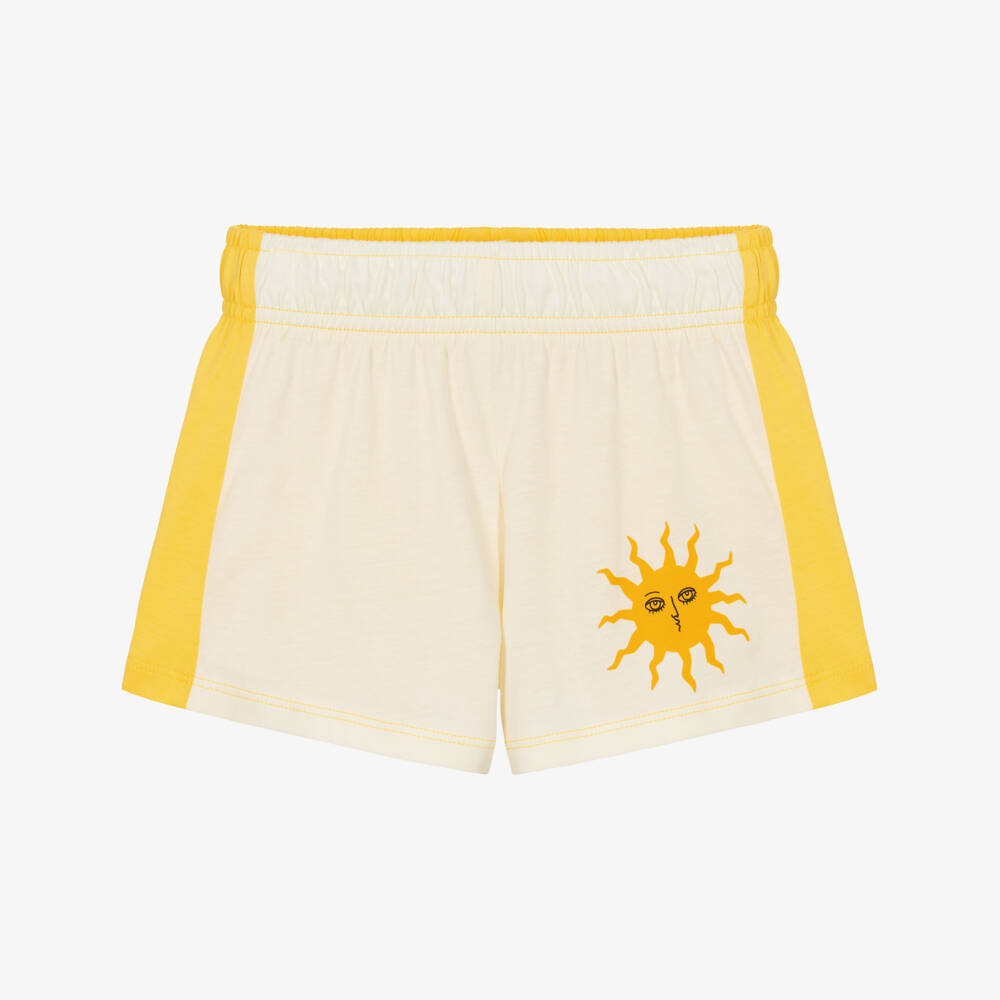 Mini Rodini-Ivory & Yellow Sun Print Organic Cotton Shorts | Childrensalon Outlet