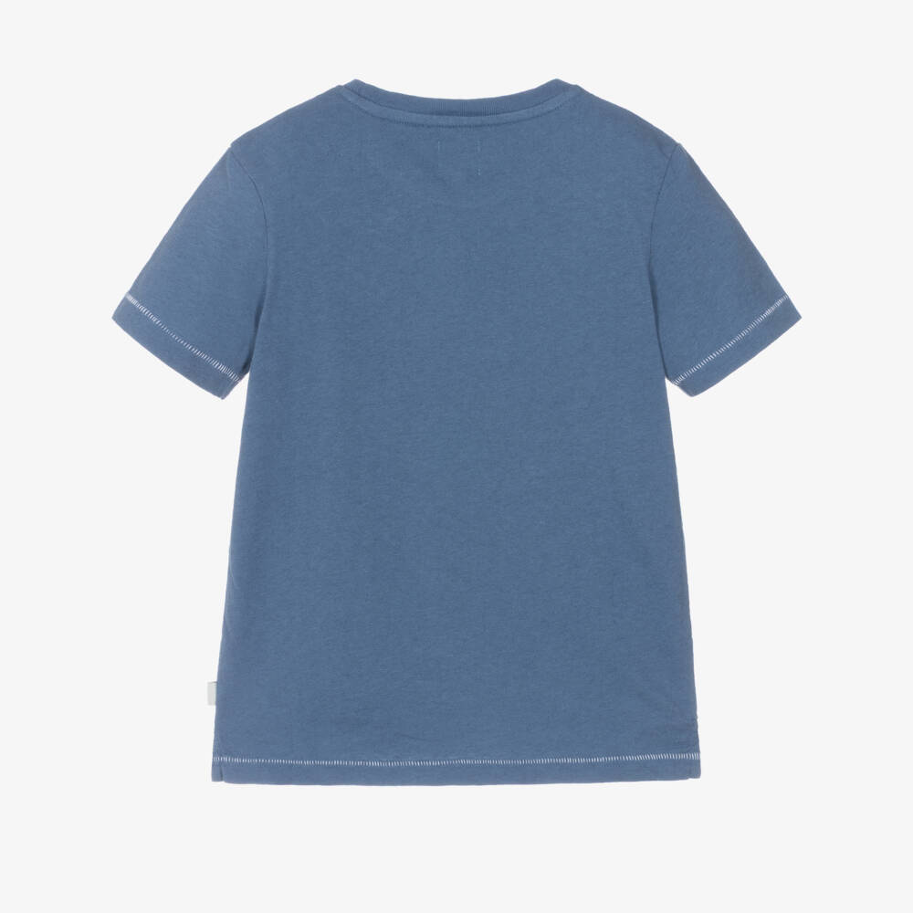 J&Josh-Boys Blue Cotton & Linen T-Shirt | Childrensalon Outlet
