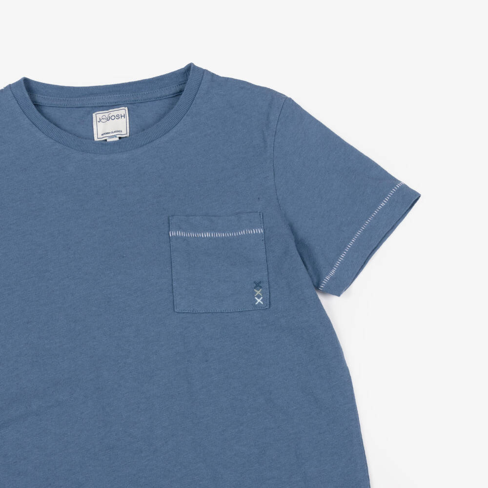 J&Josh-Boys Blue Cotton & Linen T-Shirt | Childrensalon Outlet