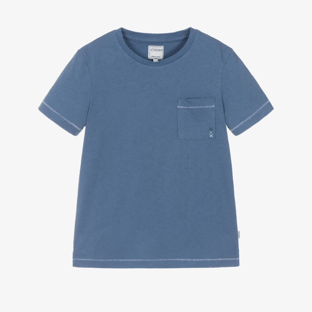J&Josh-Boys Blue Cotton & Linen T-Shirt | Childrensalon Outlet