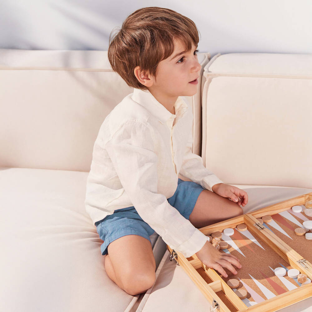 J&Josh-Boys Blue Linen & Cotton Shorts | Childrensalon Outlet
