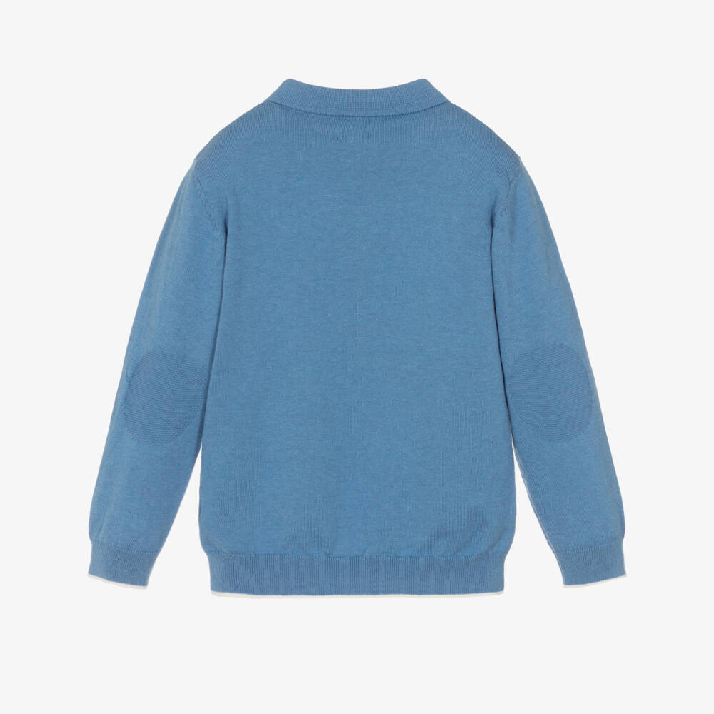 J&Josh-Boys Bright Blue Cotton Polo-Style Knitted Sweater | Childrensalon Outlet