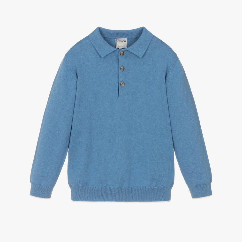 J&Josh-Boys Bright Blue Cotton Polo-Style Knitted Sweater | Childrensalon Outlet