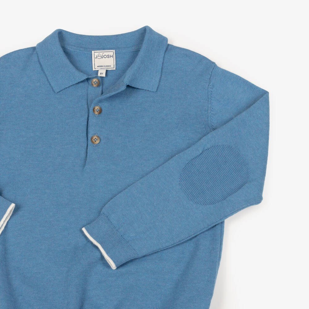 J&Josh-Boys Bright Blue Cotton Polo-Style Knitted Sweater | Childrensalon Outlet