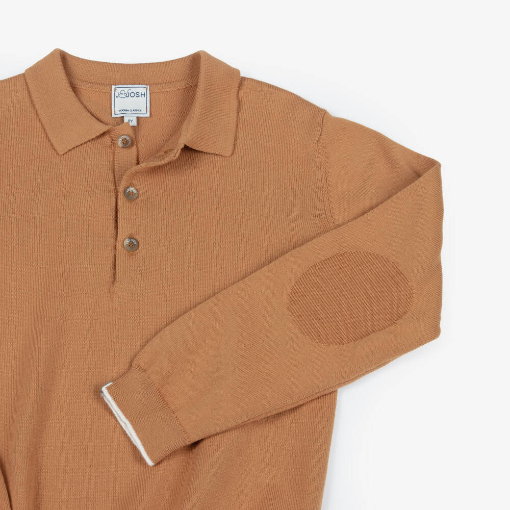 J&Josh-Boys Burnt Orange Cotton Knitted Polo Sweater | Childrensalon Outlet