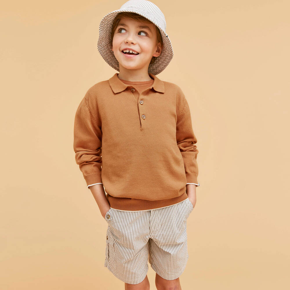 J&Josh-Boys Burnt Orange Cotton Knitted Polo Sweater | Childrensalon Outlet