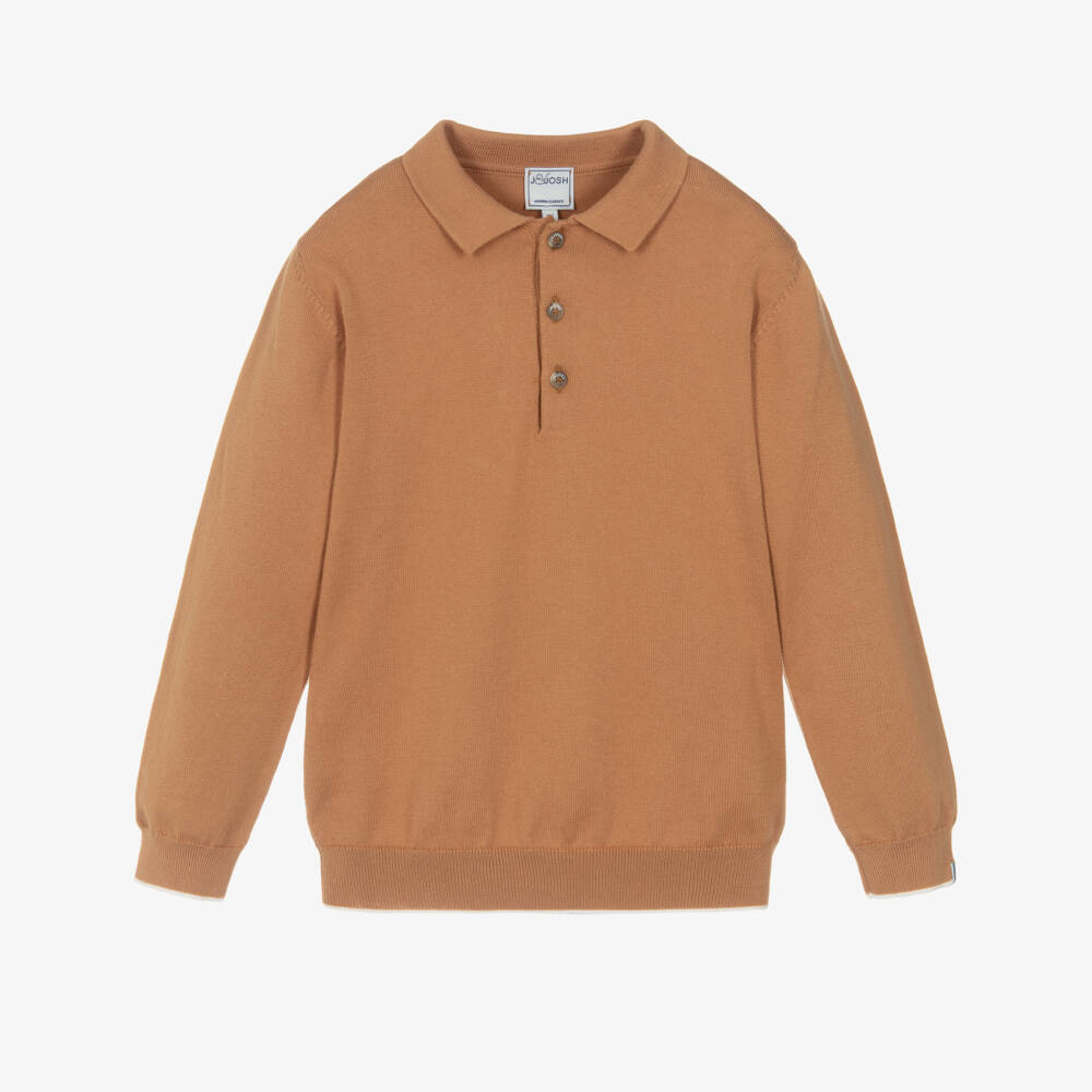 J&Josh-Boys Burnt Orange Cotton Knitted Polo Sweater | Childrensalon Outlet