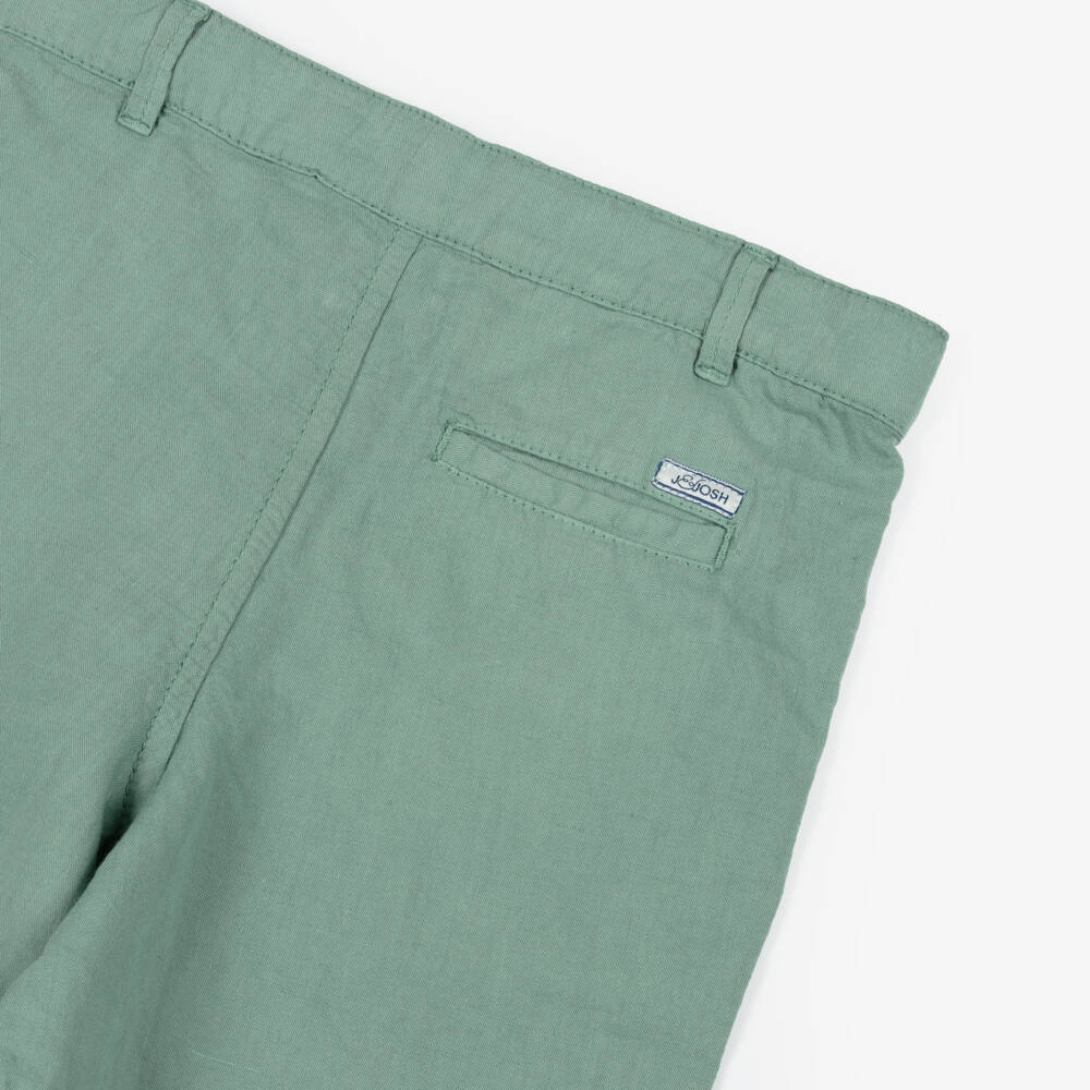 J&Josh-Boys Green Linen & Cotton Blend Shorts | Childrensalon Outlet