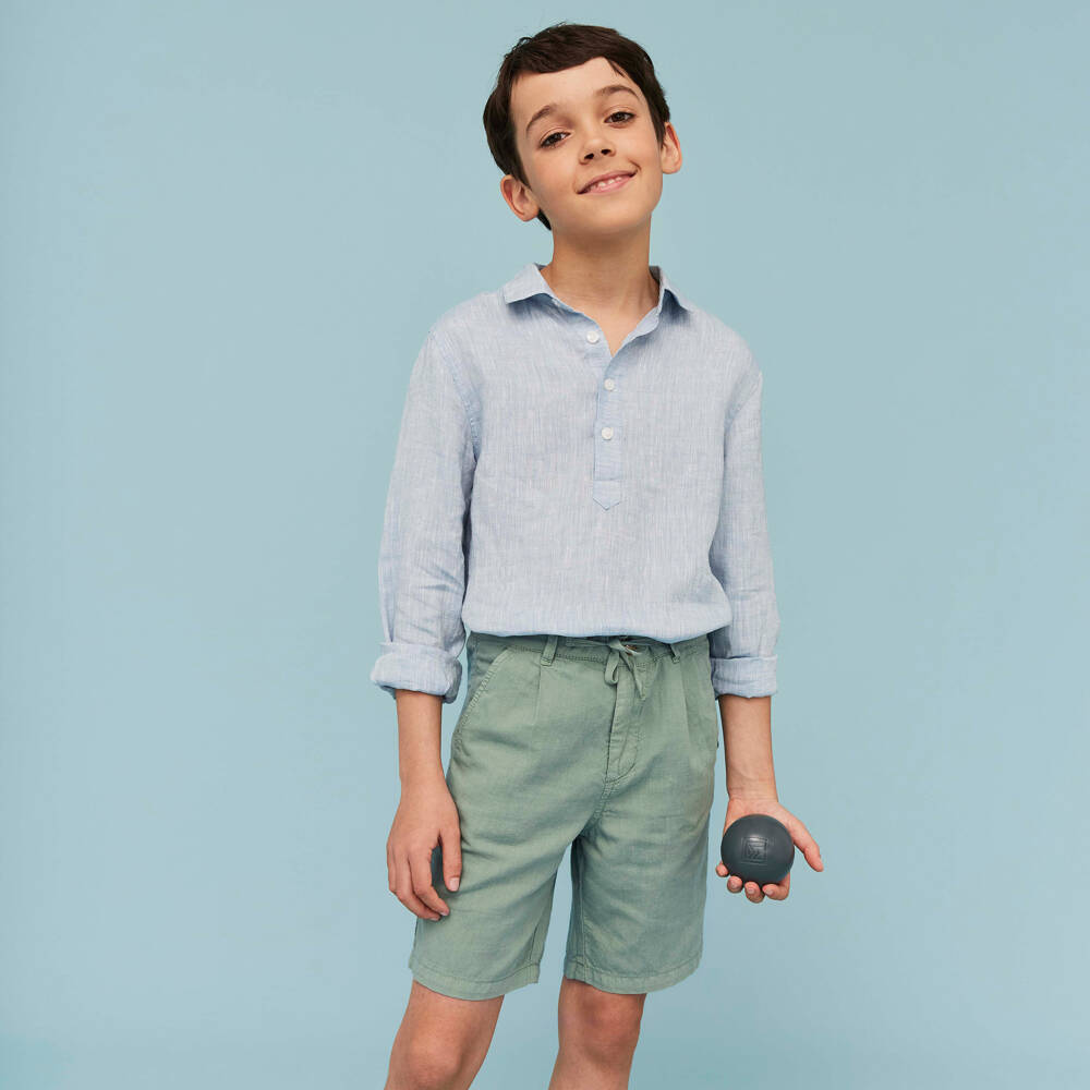 J&Josh-Boys Green Linen & Cotton Blend Shorts | Childrensalon Outlet