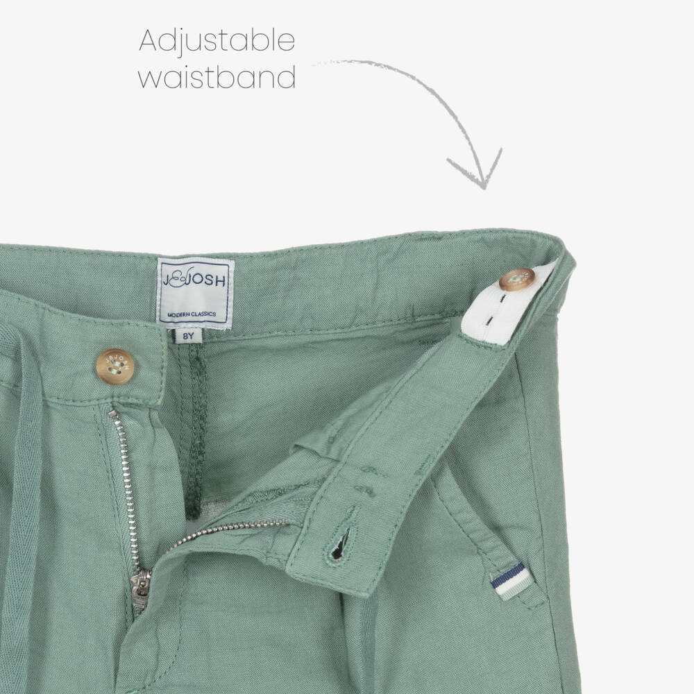 J&Josh-Boys Green Linen & Cotton Blend Shorts | Childrensalon Outlet