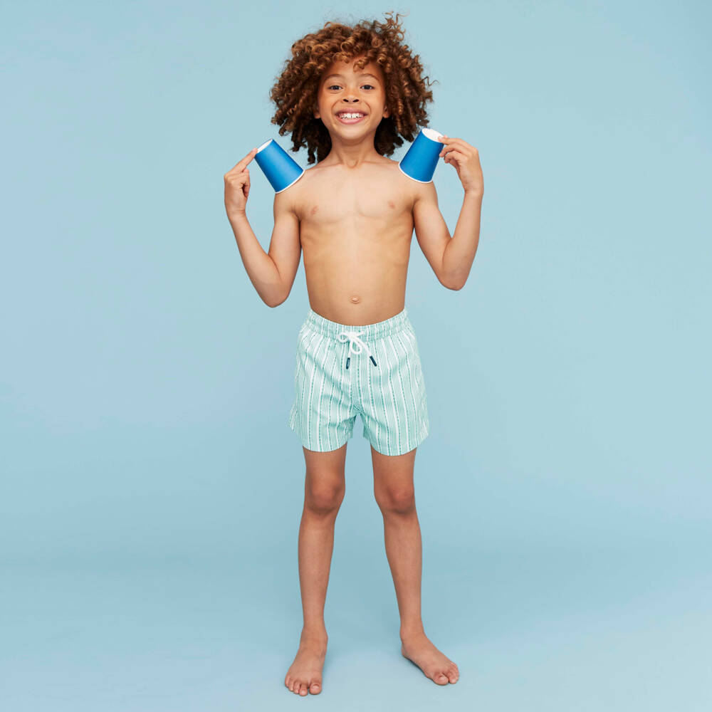 J&Josh-Boys Green Striped Drawstring Swim Shorts | Childrensalon Outlet