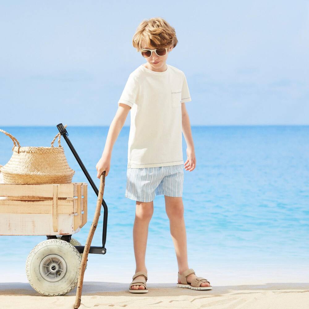 J&Josh-Boys Ivory Cotton & Linen T-Shirt | Childrensalon Outlet
