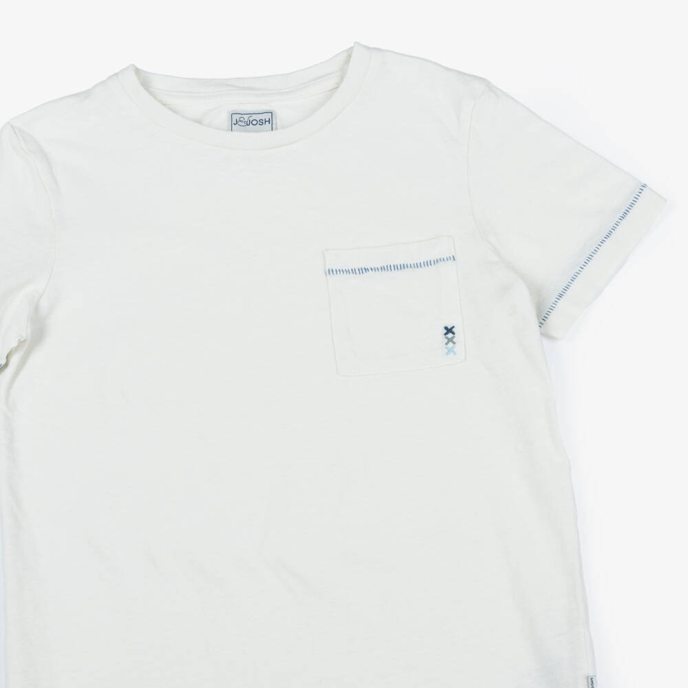 J&Josh-Boys Ivory Cotton & Linen T-Shirt | Childrensalon Outlet
