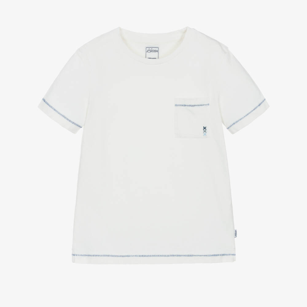 J&Josh-Boys Ivory Cotton & Linen T-Shirt | Childrensalon Outlet