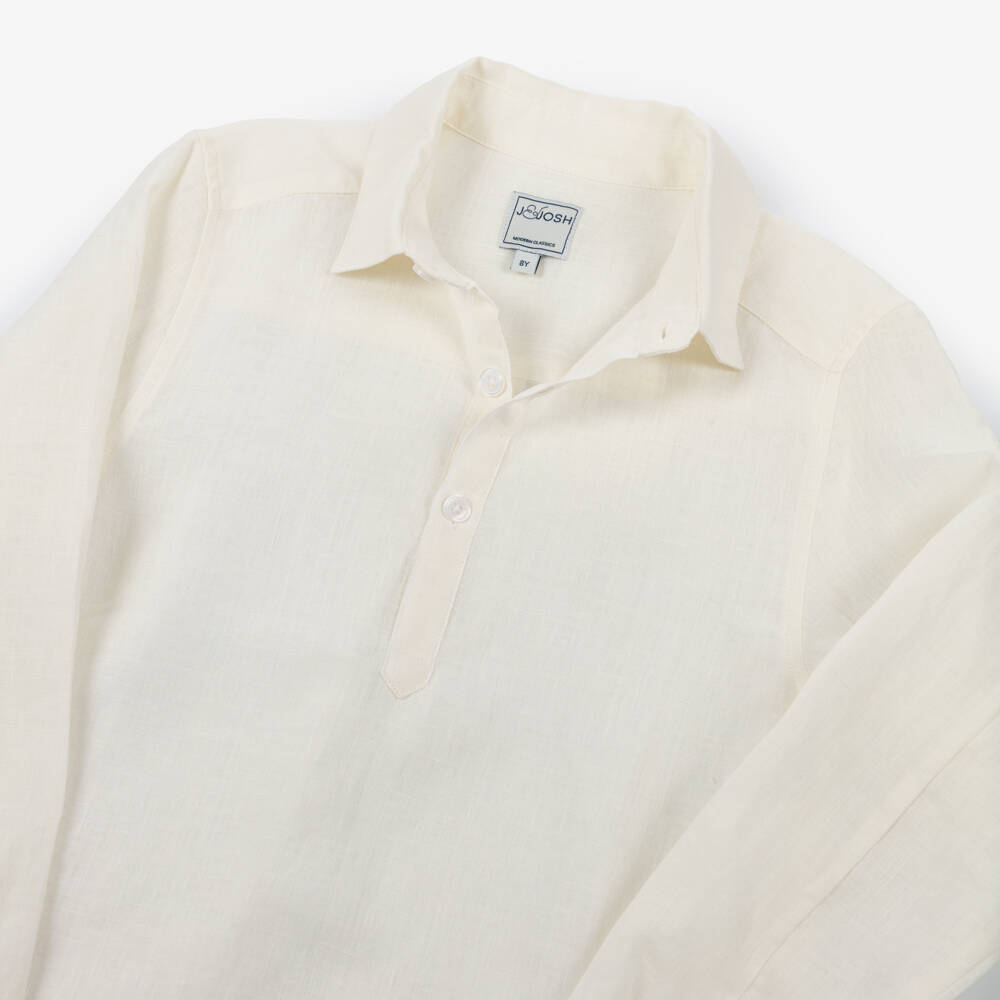 J&Josh-Boys Ivory Pop-Over Linen Shirt | Childrensalon Outlet