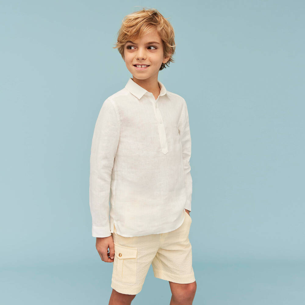 J&Josh-Boys Ivory Pop-Over Linen Shirt | Childrensalon Outlet