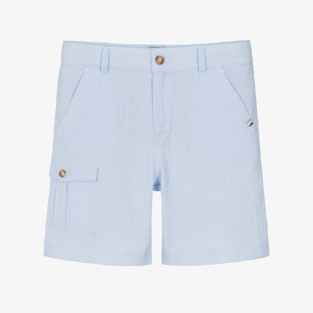 J&Josh-Boys Light Blue Cotton Seersucker Shorts | Childrensalon Outlet