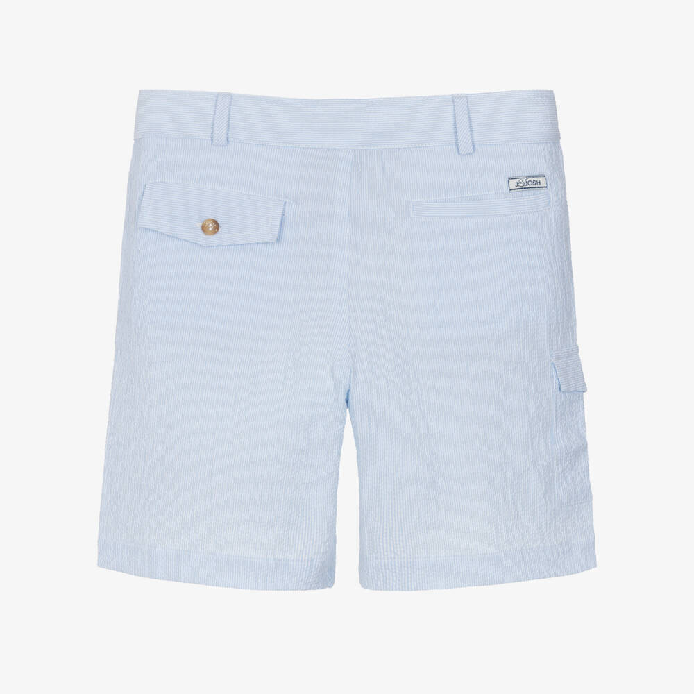 J&Josh-Boys Light Blue Cotton Seersucker Shorts | Childrensalon Outlet