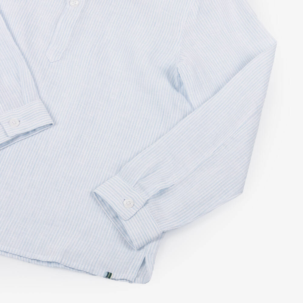 J&Josh-Boys Pale Blue Stripe Pop-Over Linen Shirt | Childrensalon Outlet