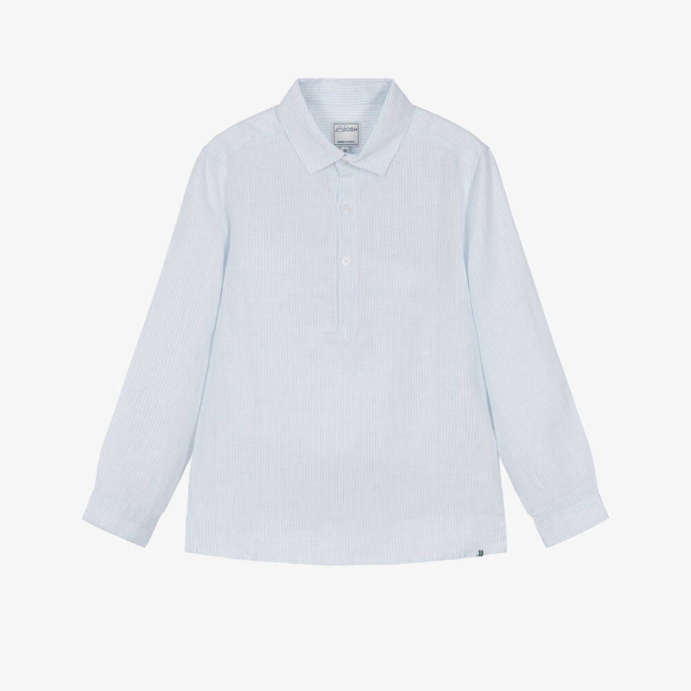 J&Josh-Boys Pale Blue Stripe Pop-Over Linen Shirt | Childrensalon Outlet