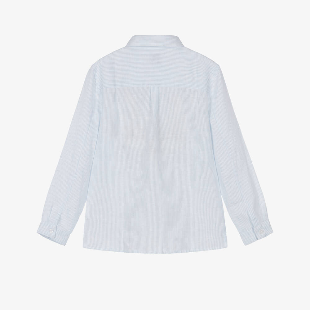 J&Josh-Boys Pale Blue Stripe Pop-Over Linen Shirt | Childrensalon Outlet