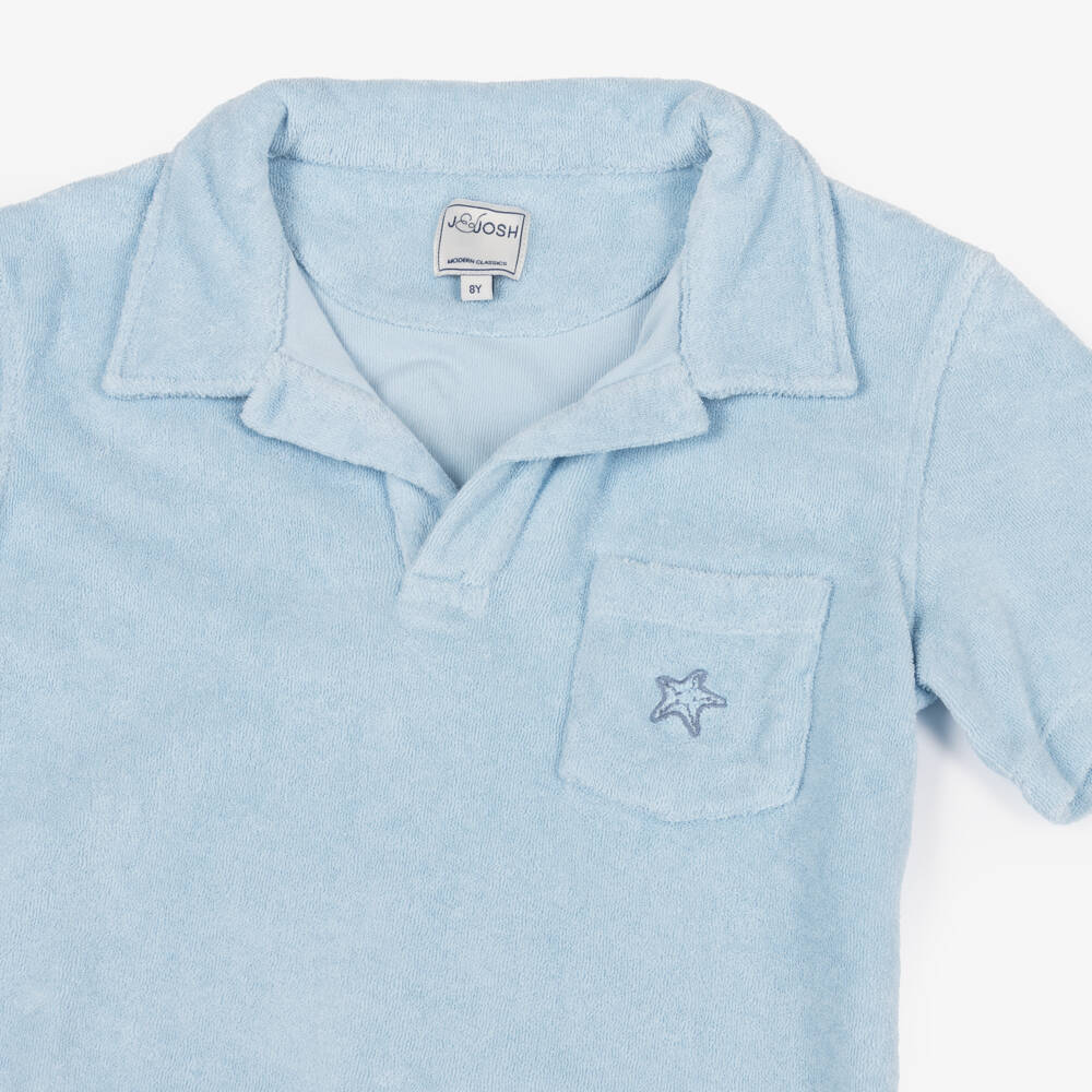 J&Josh-Boys Pale Blue Terry Cotton Polo Shirt | Childrensalon Outlet