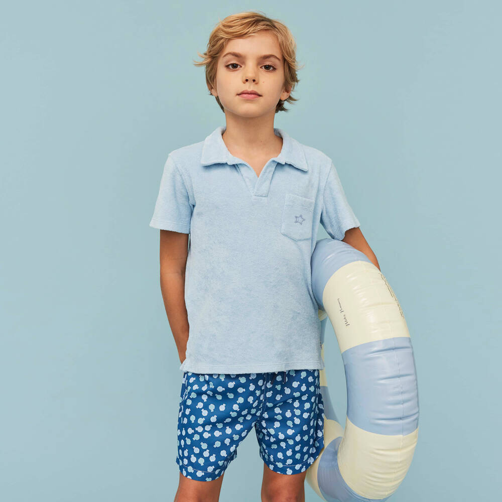 J&Josh-Boys Pale Blue Terry Cotton Polo Shirt | Childrensalon Outlet