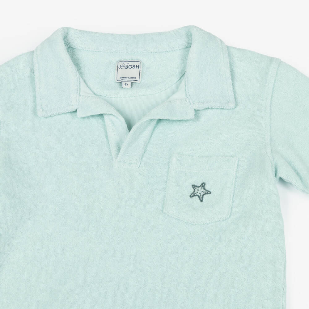 J&Josh-Boys Pale Mint Green Terry Cotton Polo Shirt | Childrensalon Outlet