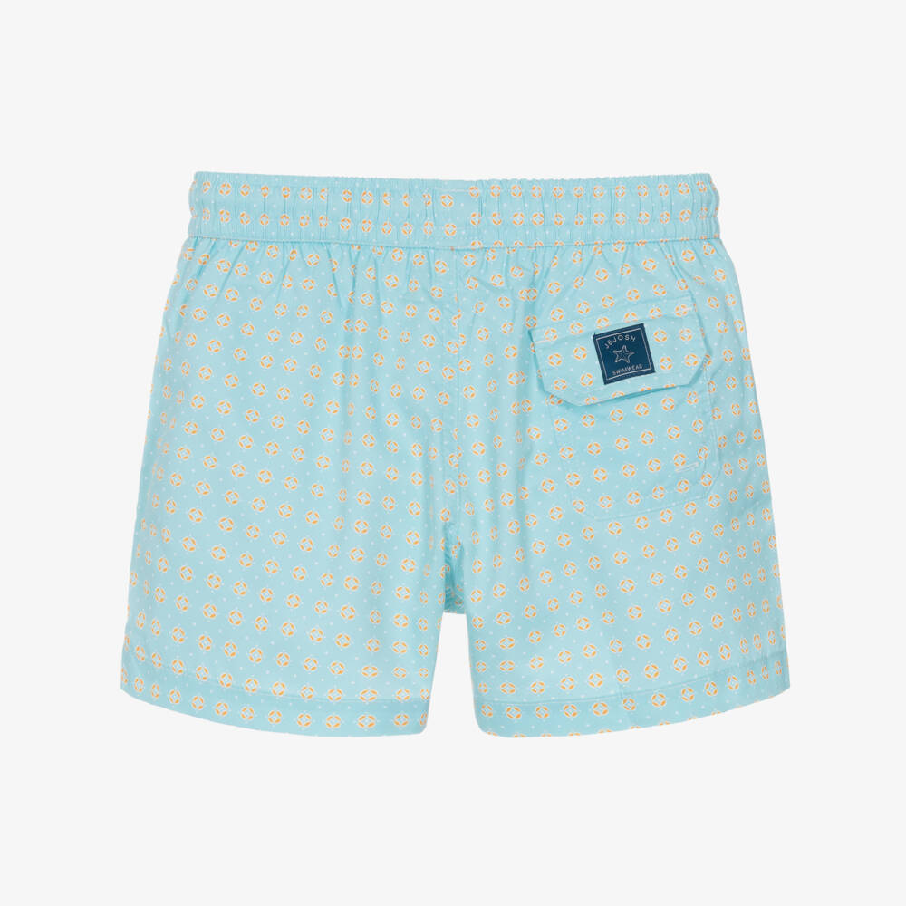 J&Josh-Boys Turquoise Blue Geometric Swim Shorts | Childrensalon Outlet